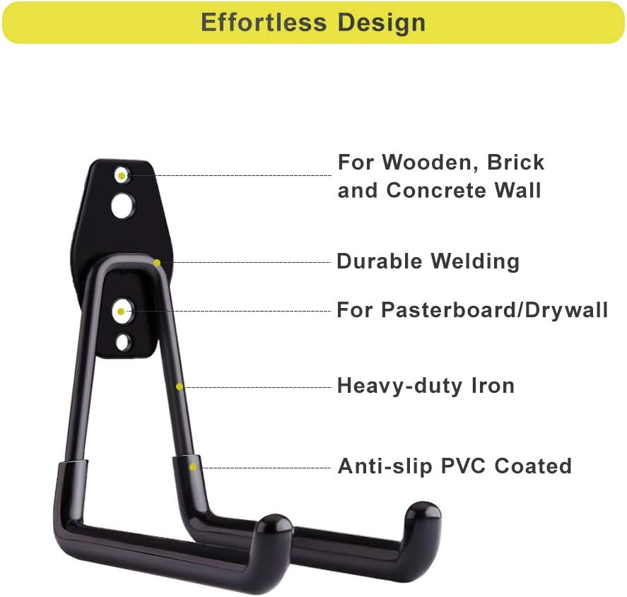 Garage Hooks, Topsome Garage Storage Hook Heavy Duty 14 Pack, Wall Mount Tool Hooks, 5 Size Organizers for Hanging Ladder, Bike, Bulky Item (Black) - - 