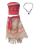 MUABABY Moana Girls Adventure Outfit Cosplay Costume Skirt Set with Necklace