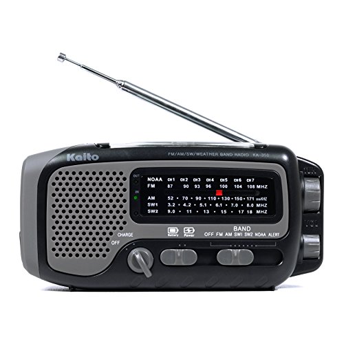 Kaito KA350GY Voyager Trek Solar/Crank AM/FM/SW NOAA Weather Radio with 5-LED Flashlight