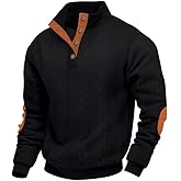 TRFIC Mens Quarter Button Pullover Quilted Sweatshirt Knit Long Sleeve Mock Neck Sweater Polo