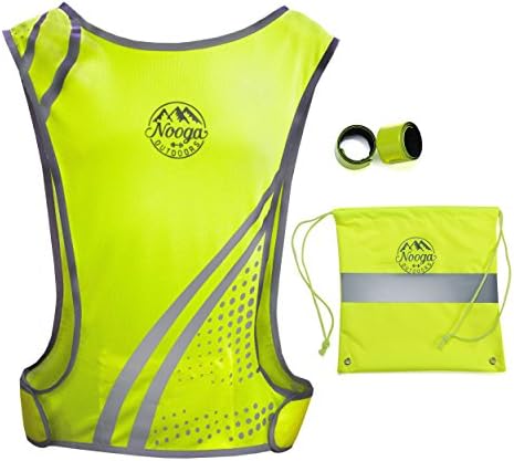 Reflective Running Vest with Pocket for Cycling Jogging Biking Hiking Dog Walking Motorcycle - High Visibility Outdoors Safety Gear, 2 Hi Vis Wristbands + Bag, Lightweight Fabric
