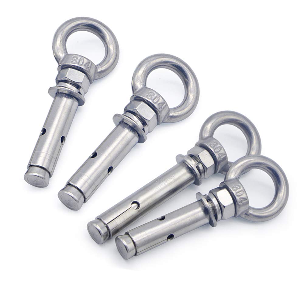 4PCS M6 x 60 mm 304 Stainless Steel Expansion Eye Bolts, Lifting Eyebolt Extension Anchor Bolts with Rings Wall Masonry Concrete Screws