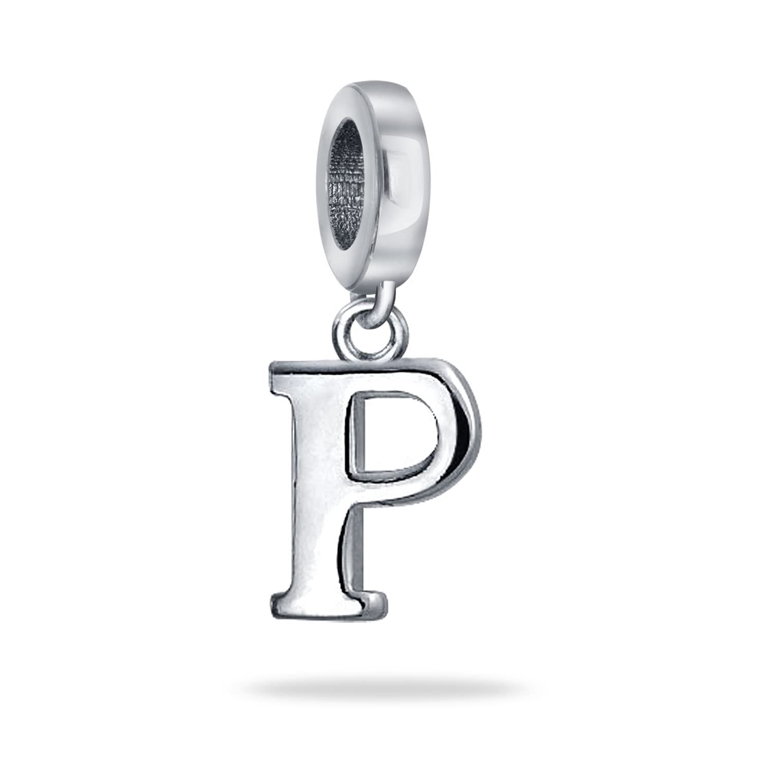 Bling Jewelry Personalized Gift Block Letter P Alphabet Initial Dangle Charm Bead For Women For Teen .925 Sterling Silver For European Bracelet