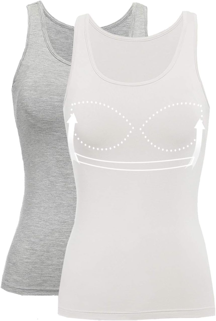 Tank Tops for Women Basic Camisole with Built in Bra Casual Wide Strap Sleeveless Layer Top for Summer