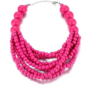 Caiyao Bohemian Multilayer African Wooden Beaded Strand Necklaces Vintage Colorful Layered Chunky Rainbow Beaded Bib Choker N