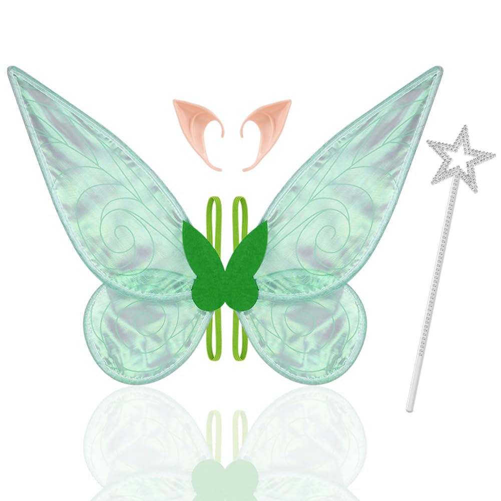 Aomig Fairy Wings for Girls - Butterfly Sparkling Wings with Flower Headband, Elf Ears Wand, Angel Princess Fancy Dress for Halloween Cosplay