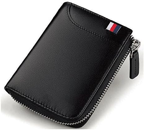 KISSUN Men's Genuine Leather Short Zipper Bifold Wallet Soft Leather Money Clips (Black)