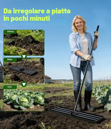 Leveling Rake Lawn Leveler Rake 204 x 76 x 25 cm Lawn Leveler Rake 2 in 1 Heavy Rake for Spreading Soil and Sand Rust Proof Finish for Garden