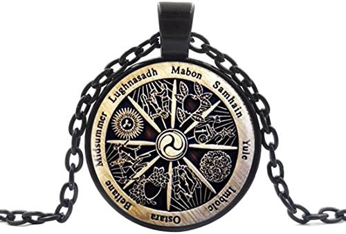 Pretty Lee Glass Cabochon Necklace Pendant Jewelry Zodiac Wicca Charm Crescent Retro Settings Dome Chain Statement Necklace Charm