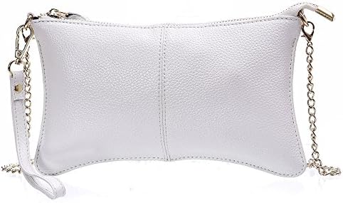 Clutch Wallet,YOUNA Small Leather Crossbody Purse for Women with Chain Shoulder&amp;Wrist Strap White