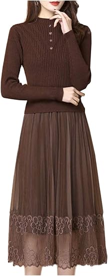 Amazon Co Jp ワン アンブ ニット レース ワンピース 切り替え ハイネック 花柄 プリーツ きれいめ 結婚式 お呼ばれ 長袖 冬 春 S L レディース 服 ファッション小物