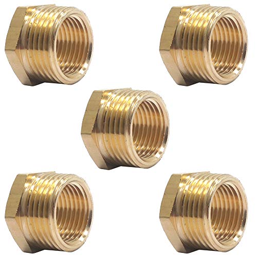 ZLYY 5pcs 3/4" NPT Male x 1/2" NPT Female Thread Reducing Adapter Hex Bushing, Solid Brass Pipe Fitting, Adapter Convert - Thumbnail 4