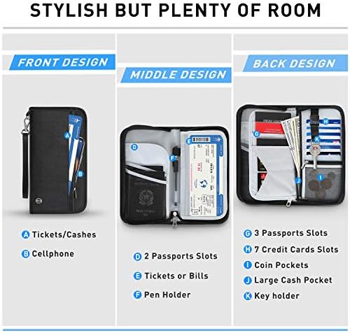 Vemingo Family Passport Holder RFID-Blocking Travel Wallet Ticket Holder Document Organizer with Zipper for Women & Men, Fits 5 Passports (Black, Large) 2 Vemingo Family Passport Holder RFID-Blocking Travel Wallet Ticket Holder Document Organizer with Zipper for Women & Men, Fits 5 Passports (Black, Large)