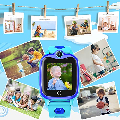 [SIM Card Included] Kids Smartwatch with GPS Tracker, Waterproof Smart Watch for Kids Boys Girls Age 3-12 Year Old, SOS Alarm Clock Digital Wrist Watch Phone Holiday Birthday Gift (Blue) - Thumbnail 7