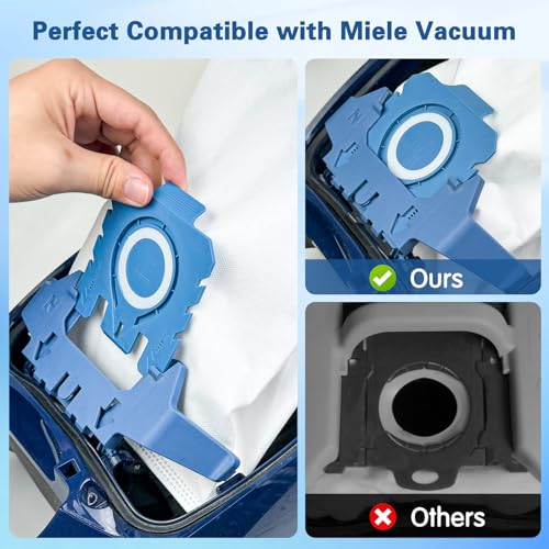 12 Pack 3D GN Air Clean Dust Bags Compatible with Miele GN Vacuum Cleaner Bags for Classic C1 Complete C2 Complete C3 S2 S5 S8 S400 Series with 4 Motor Protection Filters, 4 Exhaust Filters