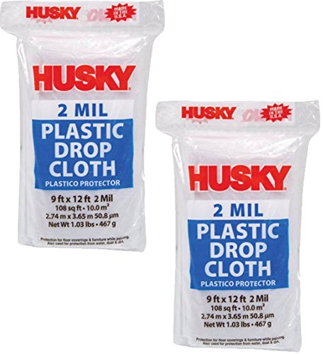 Husky Plastic Poly Roll Drop Cloth Floor Protection, 9 x 12-Inch, 2 Mil; 2-Pack