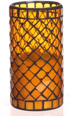 Diamond Shaped Mosaic Glass with Flameless LED Candle with Timer