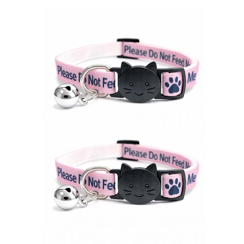 Worded Cat Collars – Please Do Not Feed Me, I Am Microchipped | Safe Quick Release Breakaway Buckle | Zacal Cat Collars (Pack of 2, Pink, Please Do Not Feed Me)
