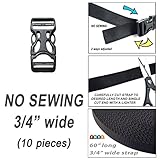 Plastic Buckles 3/4 Inch (10 pcs) - 2 Ways Flat Side Quick Release for Webbing, Fasteners Strap, Harness, Nylon Webbing. (NO SEWING). FREE with 1 Strap 60