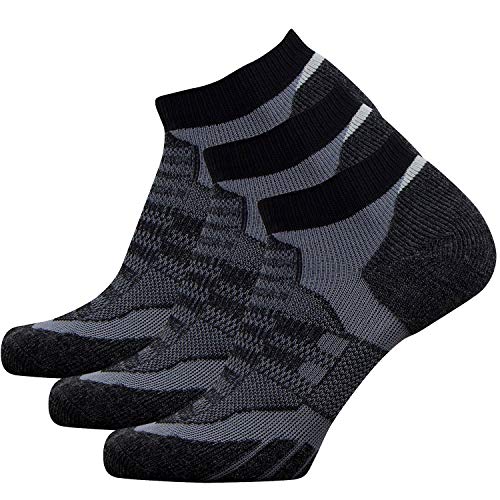 No-Show Wool Running Socks â€“ Ultra-Light Merino Wool Athletic Socks, Trail Socks (3 Pack - Black/Grey, Small)
