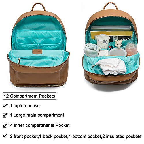 Leather Diaper bag Backpack by Mominside, Backpack for Women, Baby Bag (Brown)