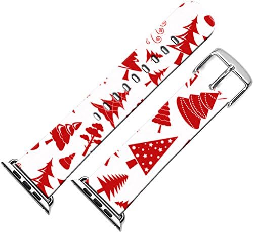Band For Apple Watch 42mm Series 3,Strap For Iwatch Sport Leather Compatible Replacement 42mm for Women Series 1/2/3 + Christmas Printing Theme Design Red Xmas Tree
