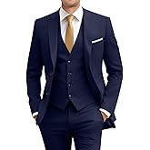 Amyox Men's Slim Fit 3 Piece Suit Two Button Business Wedding Dress Tux Suit Set Jacket Vest Pants with Tie