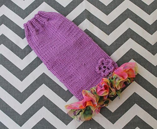 Teacup Dog Puppy Merino Wool Sweater Dress XXS/XS 2 to 4 Lbs Purple/Orchid with Fun Ruffle & Flower for Chihuahua Yorkie Maltese Pomeranian Teacup