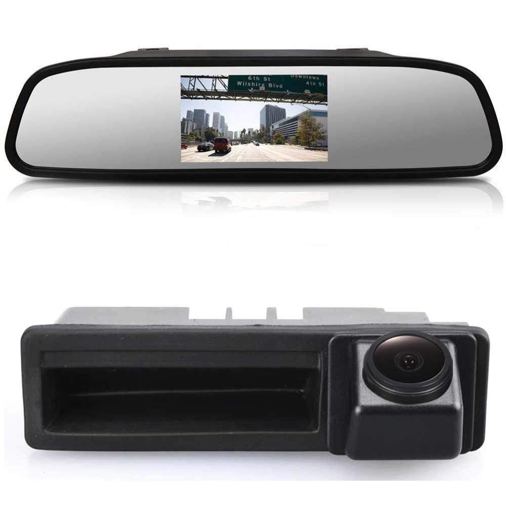 【1280x720 Pixel 1000TV Lines HD Reverse Camera + 4.3 Inch HD Rearview Mirror】Parking Mirror for All Cars + Backup Camera Replacement for A6L/Q7/A3/A4/A6L/8E