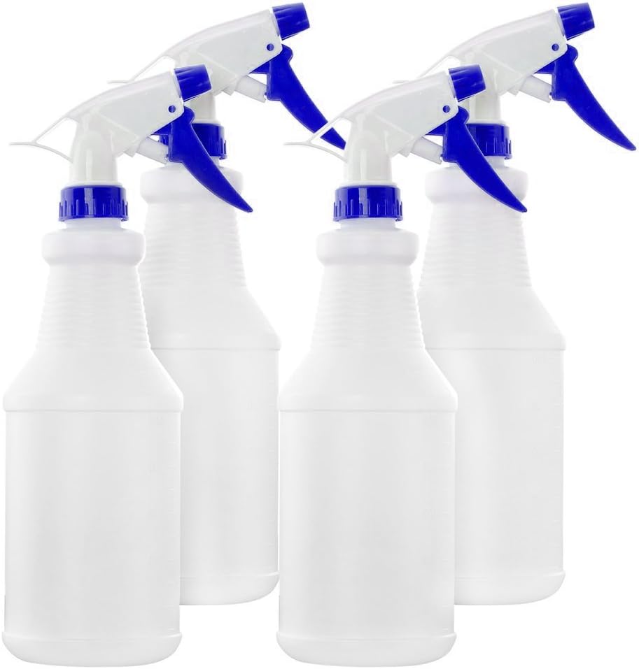 HomeDone Spray Bottle 32 oz Empty, White Translucent Plastic, 4-Pack