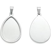 SHUNAE 10pcs Stainless Steel 18x25mm Teardrop Bezel Pendant Trays DIY Cameo Base Blanks for Necklace Making