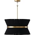 Capital Lighting 341281KP Cecilia Transitional Art Deco Luxe Hand-Wrapped Black Rope Tapered Pendant Light Fixture, 8-Light 480 Total Watts, 14" H x 24" W, Patinaed Brass