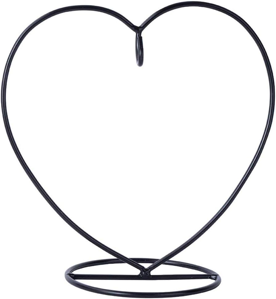 Sotoboo Charming Clear Glass Hanging Planter Terrarium Succulent Plant Display Flower Vase Air Planter Container with Black Metal Stand Home Tabletop Decoration (Heart Shelf)