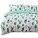 LAMEJOR Duvet Cover Set Queen Size Cactus Pattern Reversible Hotel Luxury Bedding Set Comforter Cover(1 Duvet Cover+2 Pillowcases) Mint/White