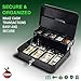 BAYA Cash Box with Money Tray | Key Lock | Tiered Coin Tray with Lid | Steel Cash/Money Storage Safe | For Petty Cash Security | 12 x 10 x 3.5 Inches | Black
