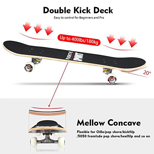 PUENTE-31-inch-Complete-Skateboards-Skateboard-for-KidsBoysGirlsYouthAdults-Tricks-Skate-Board-for-Beginners-Pro-Double-Kick-7-Layer-Canadian-Maple-Wood-Concave-Skateboard