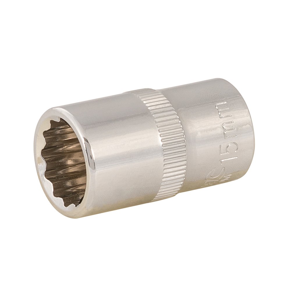 Silverline 883085 Socket 1/2" Drive 12pt Metric 15mm, Silver