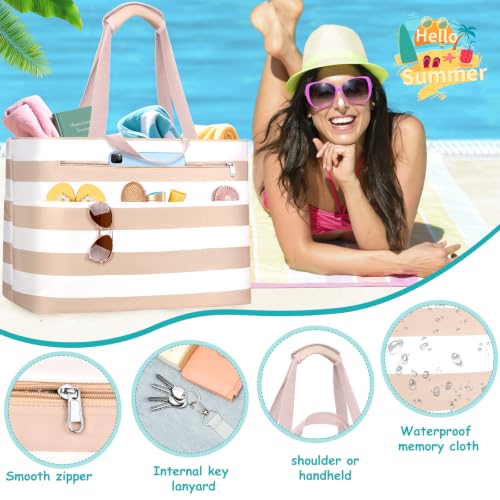 NEWIROVE Beach Bag Women Large Xxl Family Bags Beach with Zip Beach Bag Foldable Bag Travel Lightweight Tote Bag Women for Beach, Travel, Picnic. 50L