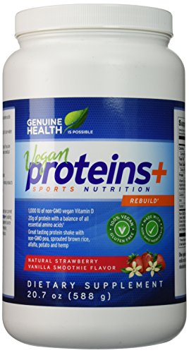 Genuine Health Vegan Proteins+, Natural Strawberry Vanilla Smoothie Flavor, 20.7 oz (588 g) Genuine Health Vegan Proteins+, Natural Strawberry Vanilla Smoothie Flavor, 20.7 oz (588 g)