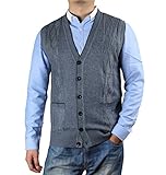 Zerdocean Men's Solid Color Argyle Pattern Button Down Sweater Vest with Pockets