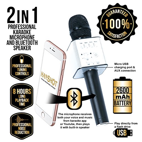 Hanshot Portable Rechargeable Bluetooth Karaoke Microphone with built