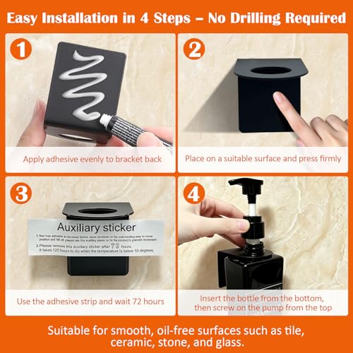 Prebarfun 5Pack Shampoo and Conditioner Dispenser, 500ml Wall Mounted Soap Dispenser, Refillable Shower Bottles, Plastic Pump Bottle with Funnel, Waterproof Labels, for Bathroom, Kitchen,Hotel (Black)