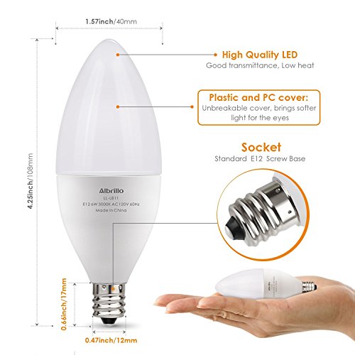 Albrillo E12 Bulb, LED Candelabra Light Bulbs 60 Watt Equivalent, Soft White 3000K LED Chandelier Bulbs, Decorate Candle Base E12 Non-Dimmable, 4 Pack - Thumbnail 3