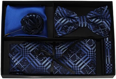 Mens Boxed Formal Accessory Gift Sets with Ties, Pocket Hankies, and Lapel Pin (Royal / Navy)