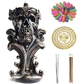Comeon Backflow Incense Holder Burner Resin Skull Incense Burner Waterfall Incense Burner Home Decor + 20 Backflow Incense Cones + 30 Incense Sticks +1 Tweezer +1 Mat（Metallic Gold）