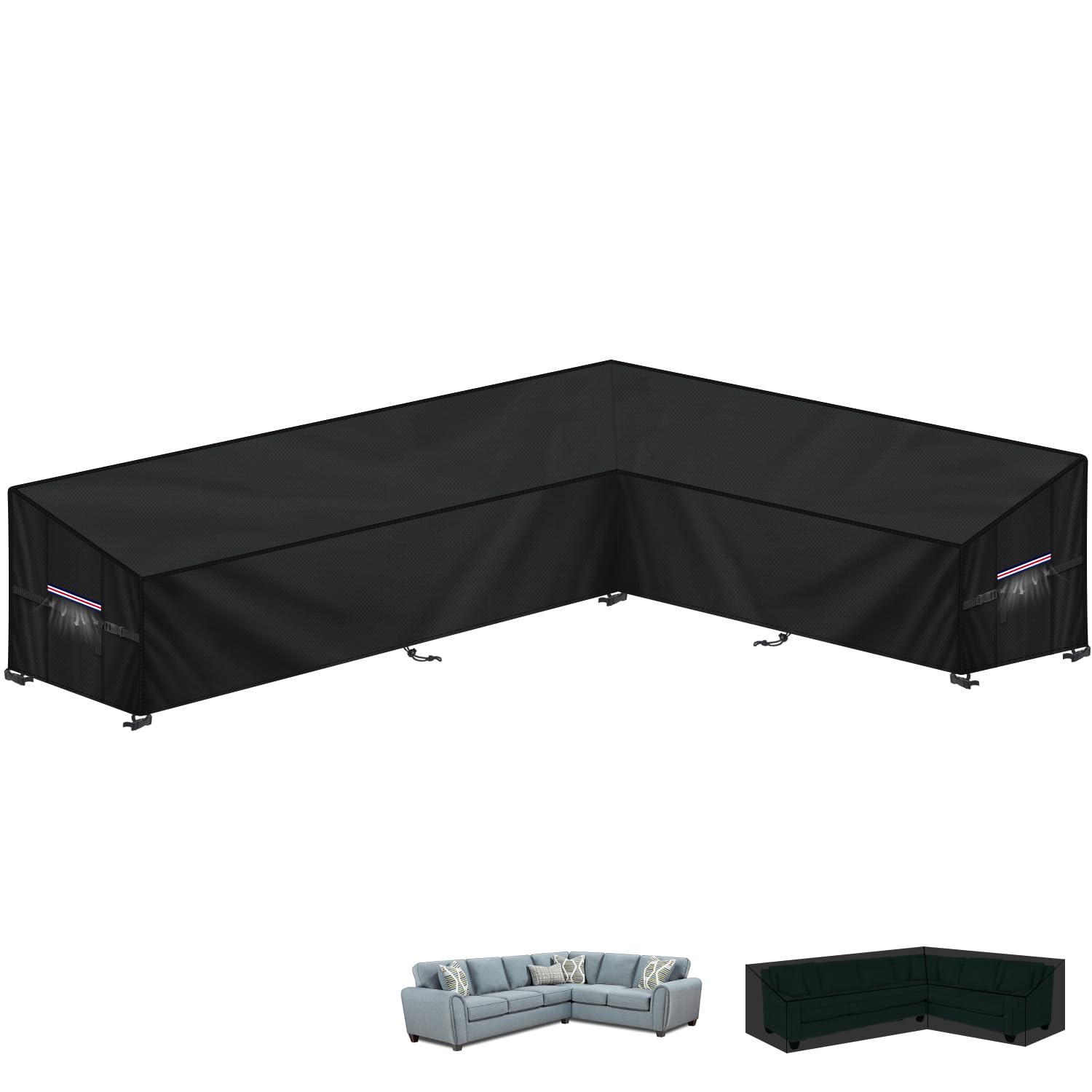 LAMUNI Garden Sofa Cover Outdoor Corner Sofa Cover L-Shape Garden Furniture Covers 420D Oxford Rattan Corner Furniture Cover Waterproof Outdoor Rattan Sofa Covers for Outside, 300x210x102x80/60cm