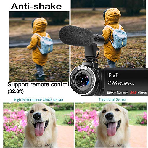 Camcorder 2.7K Video Camera,Vlogging Camera for YouTube WiFi Camcorder Ultra HD 24MP 30FPS 16X Digital Zoom 3.0 Inch Rotatable Touch Screen Support Pause Function & Time-Lapse