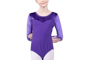 LIBAOBAOYO Girls Kids Ballet Dance Leotards Long Sleeve Velvet Smooth Gymnastics Bodysuit Dancewear 3-12 Y