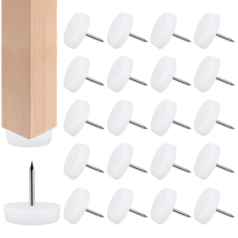 RECHCIGA 50 Pcs Chair Leg Protectors 19mm Diameter Floor Protectors 5mm Thick Furniture Pads Plastic Hardwood Floor Protectors Furniture Feet Nail for Chairs Sofa Table Desk,Nail in White
