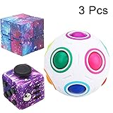 Decompression Toys Pack of 3 - Infinite Cube, Fidget Cube, and Rainbow Magic Ball (Rainbow)